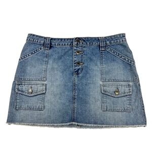 Aeropostale Women's Denim Mini Skirt 7/8 Juniors Blue Jean‎ Cargo Pockets Frayed
